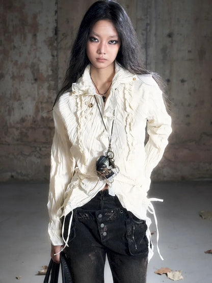 Drawstring Black-Gray Checkered Shir【s0000013959】