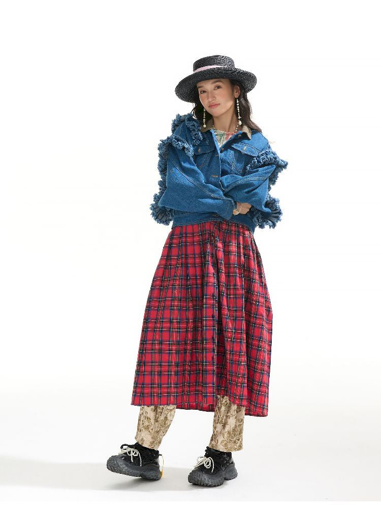 Plaid Denim Loose Trench Coat【s0000011319】