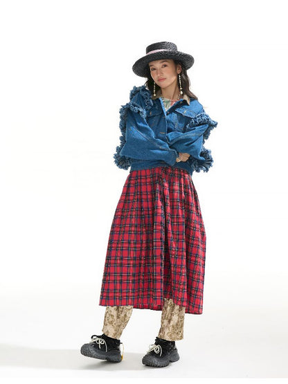 Plaid Denim Loose Trench Coat【s0000011319】