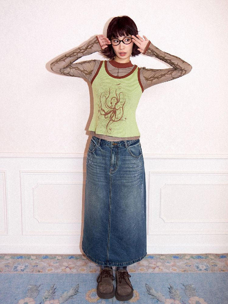 Low- Waisted Denim Mid-Length Half Skirt【s0000011643】