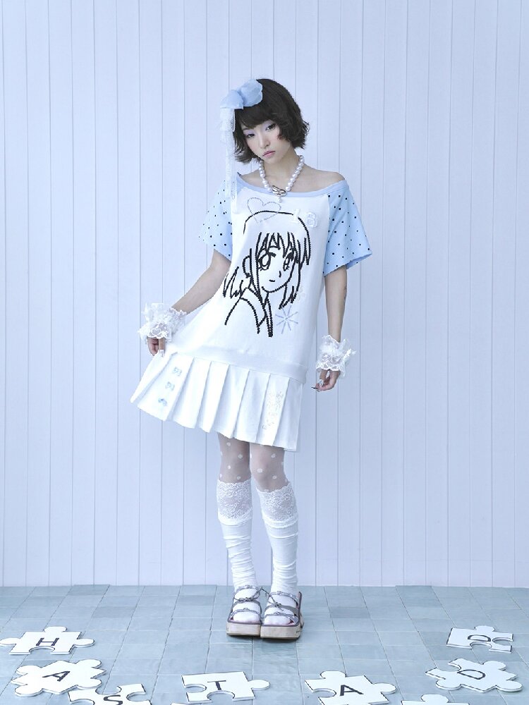 Blue White Pixel Pleated Dress【s0000016546】