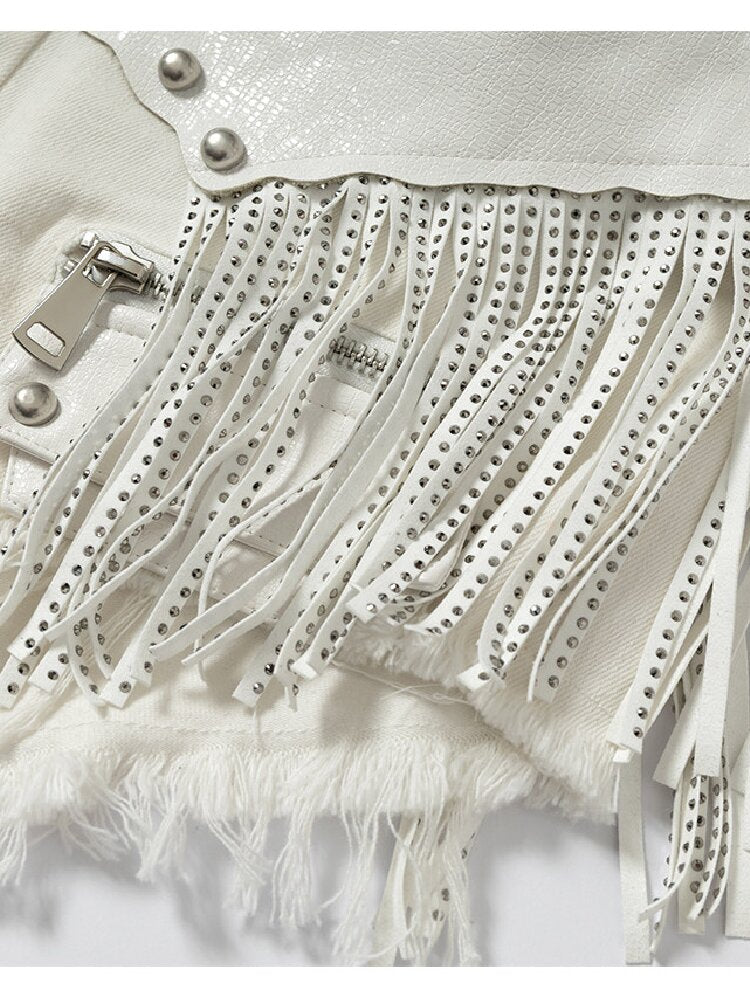 Chain Fringe Patchwork Denim Shorts【s0000016980】
