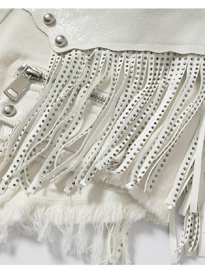 Chain Fringe Patchwork Denim Shorts【s0000016980】