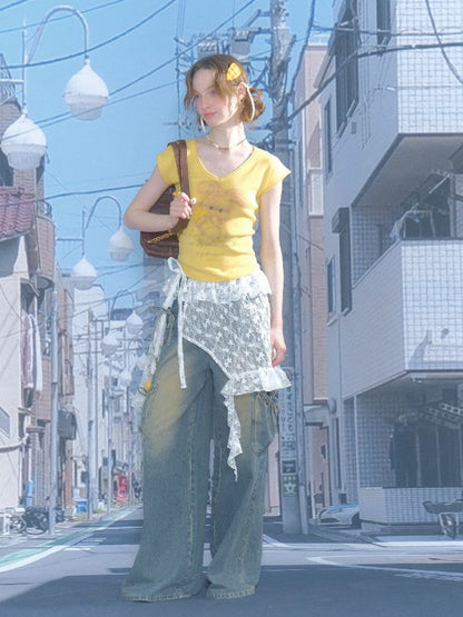 Rabbit Printing V-Neck Short Sleeve T-shirt【s0000012236】