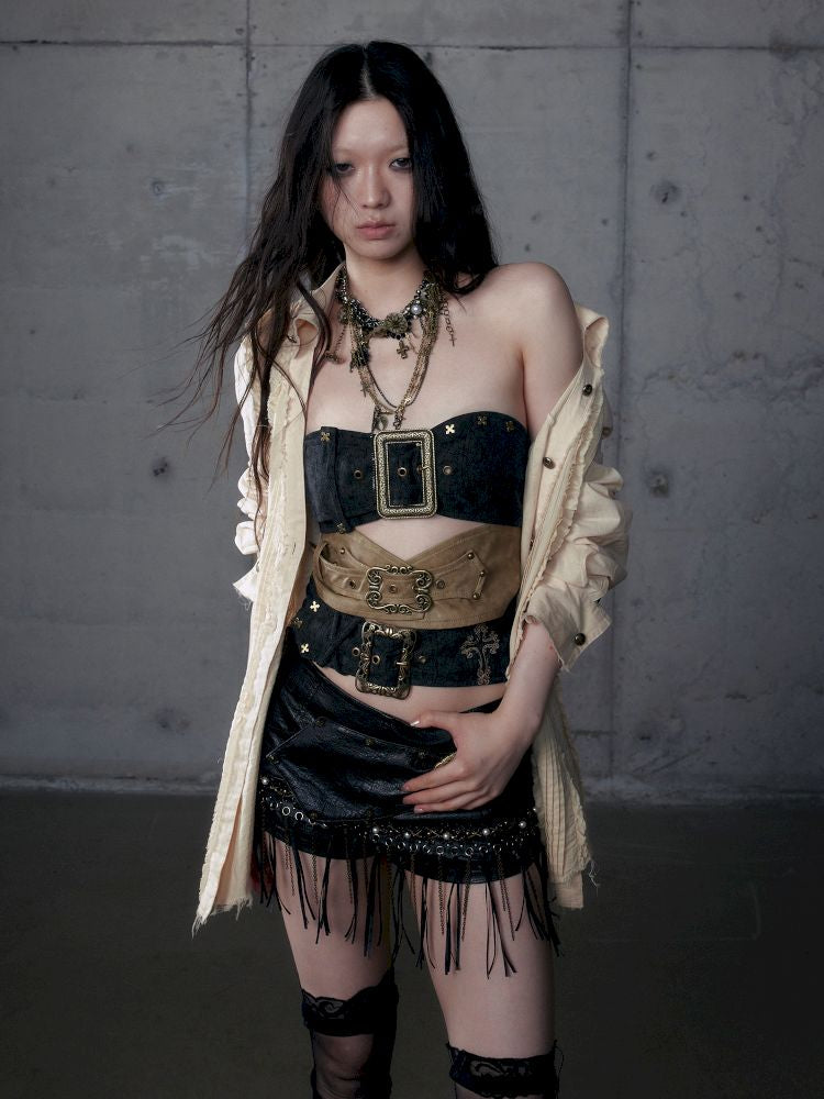 Irregular Color Clash Slim Leather Corset 【s0000013473】