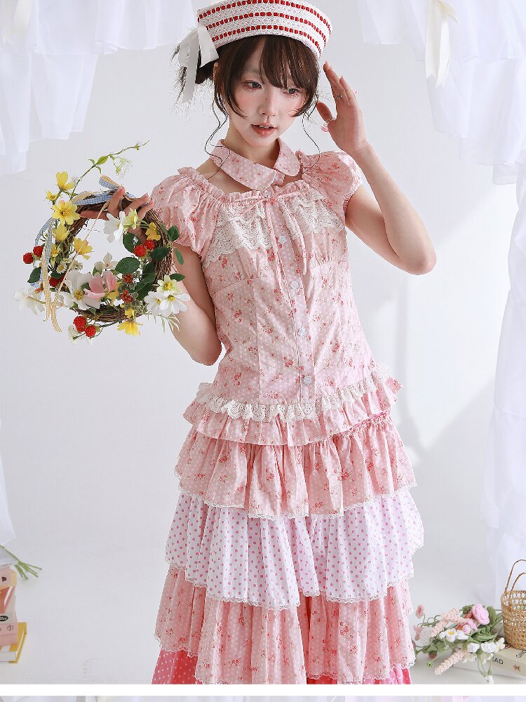 Pink Polka Dot Short Sleeve Shirt【s0000016555】