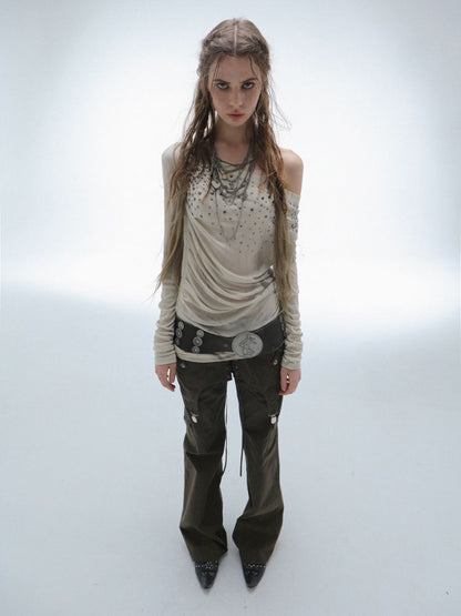 Embellished Vintage Print Base Layer Top【s0000013901】