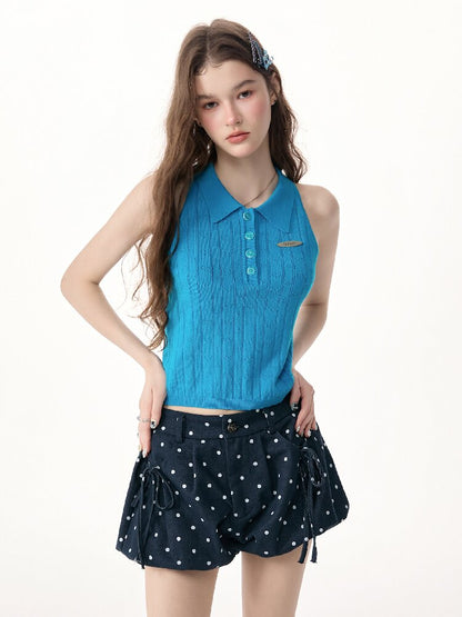 Bubble Halter Polo Knit Tank Top【s0000017256】