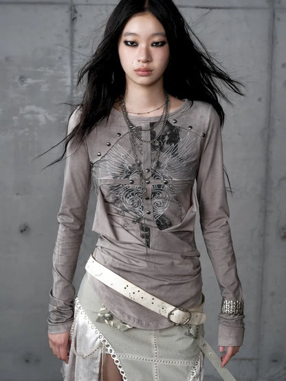 Deconstructed Print Long-Sleeve Knit Base【s0000014117】