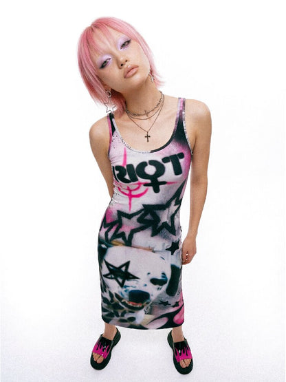 Original Graffiti Slim Vest Dress【s0000017402】