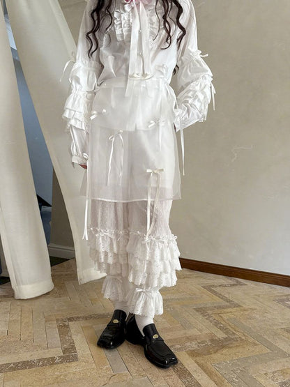 Cute bubble multi-layered lace bows pants【s0000012765】