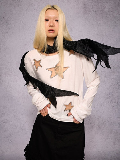 Star Hollow Mesh Embroidery Top【s0000019141】