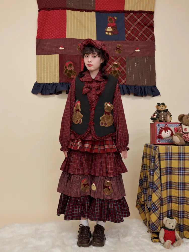 Cotton-trimmed plaid vest【s0000014171】