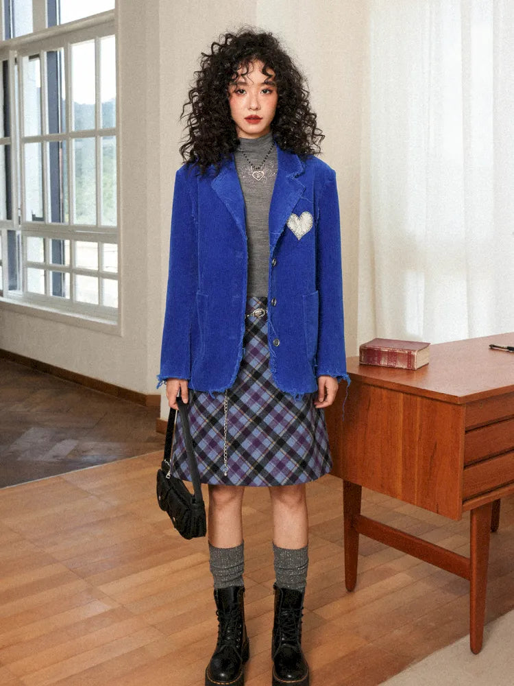 Retro British-Style Corduroy Embroidered Blazer【s0000013998】
