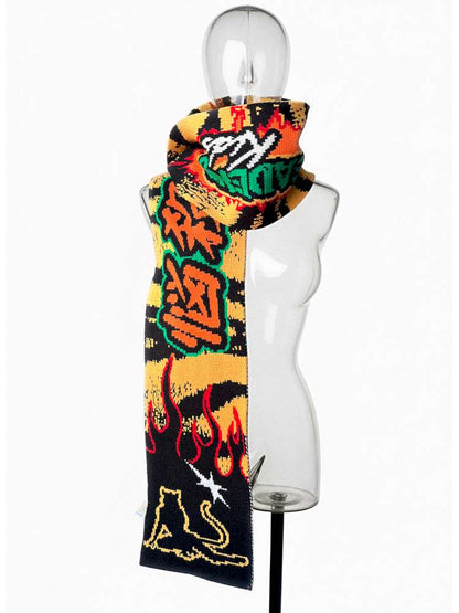 Tiger Print Knitted Scarf Contrast Y2K Trend【s0000014916】