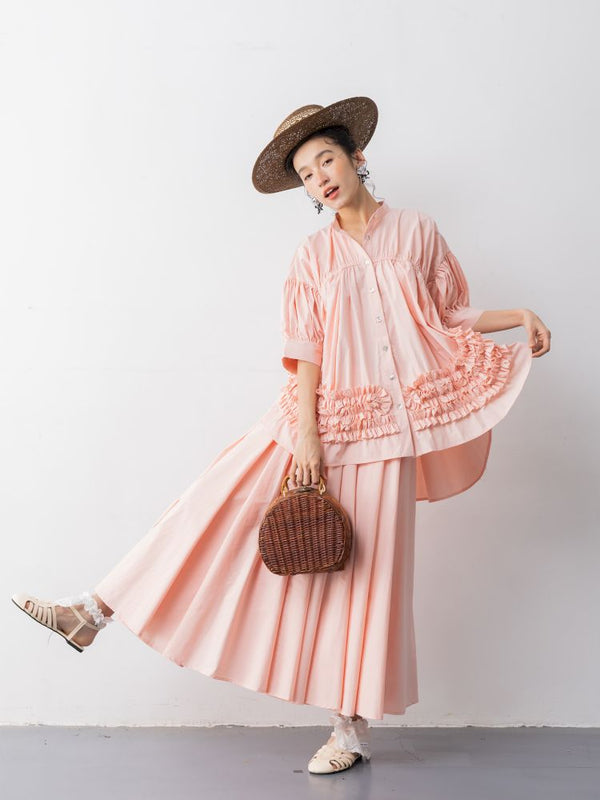 Loose short-sleeved shirt ruffled half-body skirt【s0000013314】