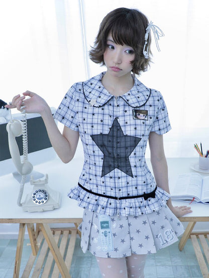Pleated Star Pattern Mini Skirt【s0000017128】