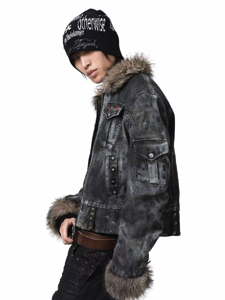 Washed Rivet Fur Collar Jacket【s0000018201】