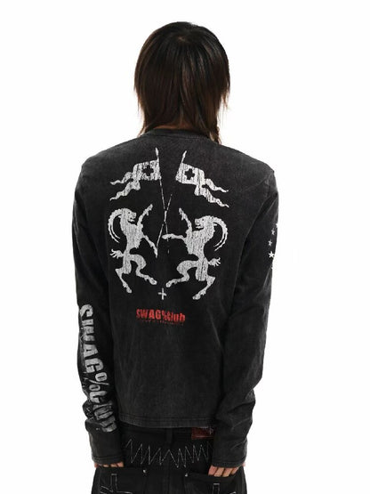 Demon SWAG Printed Long Sleeve T【s0000018361】