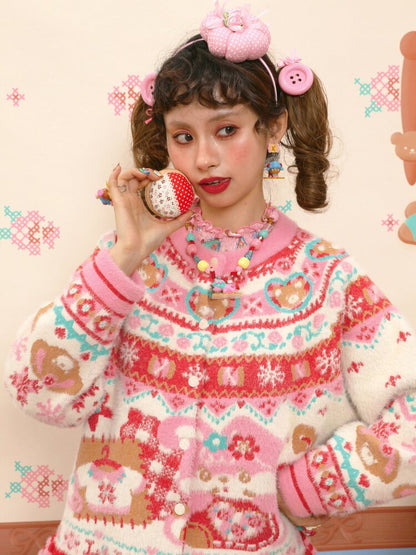 Red Pink Mink Wool Rabbit Cardigan【s0000015572】