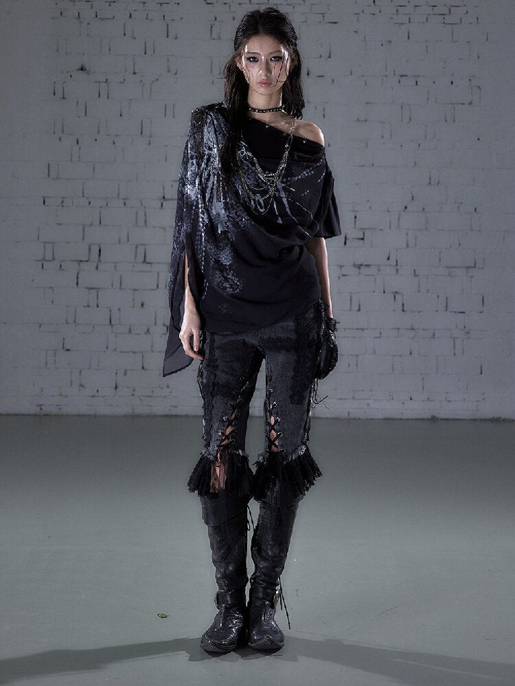 Print Chiffon Swing Collar T-Shirt【s0000016209】