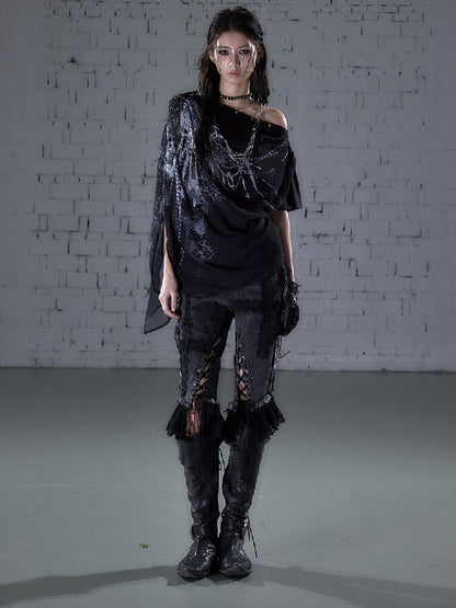 Print Chiffon Swing Collar T-Shirt【s0000016209】