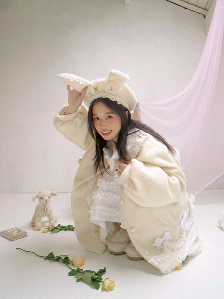 Lace Wool Bubble Sleeve Coat【s0000014532】