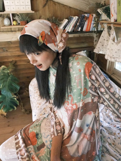 Color Block Cat Print Headscarf【s0000012774】