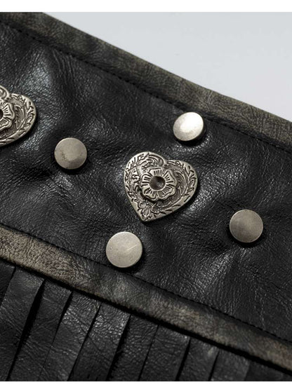 Heavy-Duty Fringe Wide Leather Belt【s0000014476】