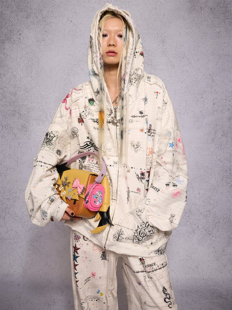 Torn Manuscript Print Sweatshirt Jacket【s0000018735】