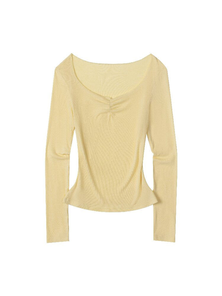 Peach Heart Neck Shirring T-Shirt【s0000015858】