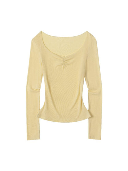 Peach Heart Neck Shirring T-Shirt【s0000015858】