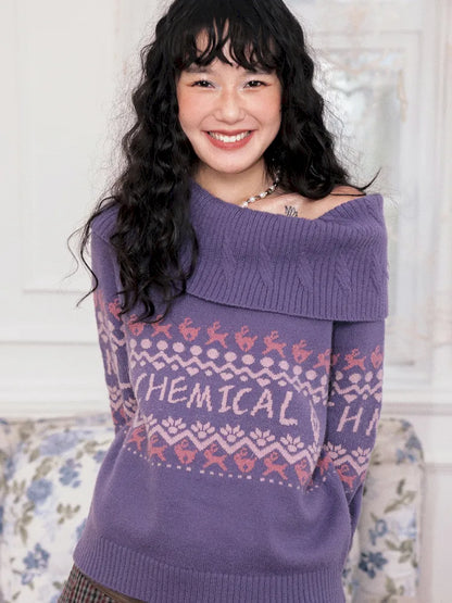 Two-Way Fair Isle Chunky Knit Pullover Sweater【s0000013994】