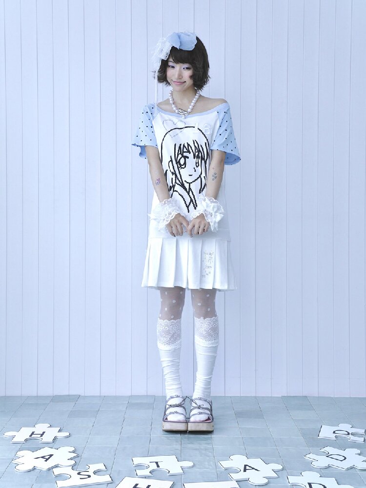 Blue White Pixel Pleated Dress【s0000016546】