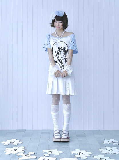 Blue White Pixel Pleated Dress【s0000016546】