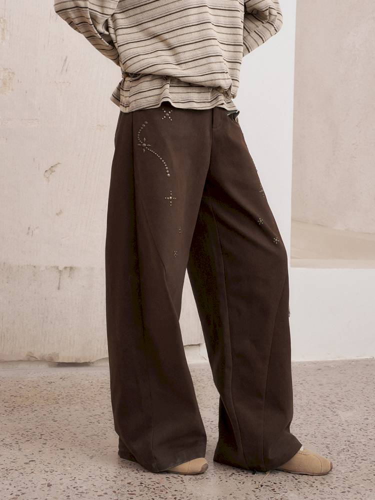 Imitation hot diamond straight loose trousers【s0000014385】