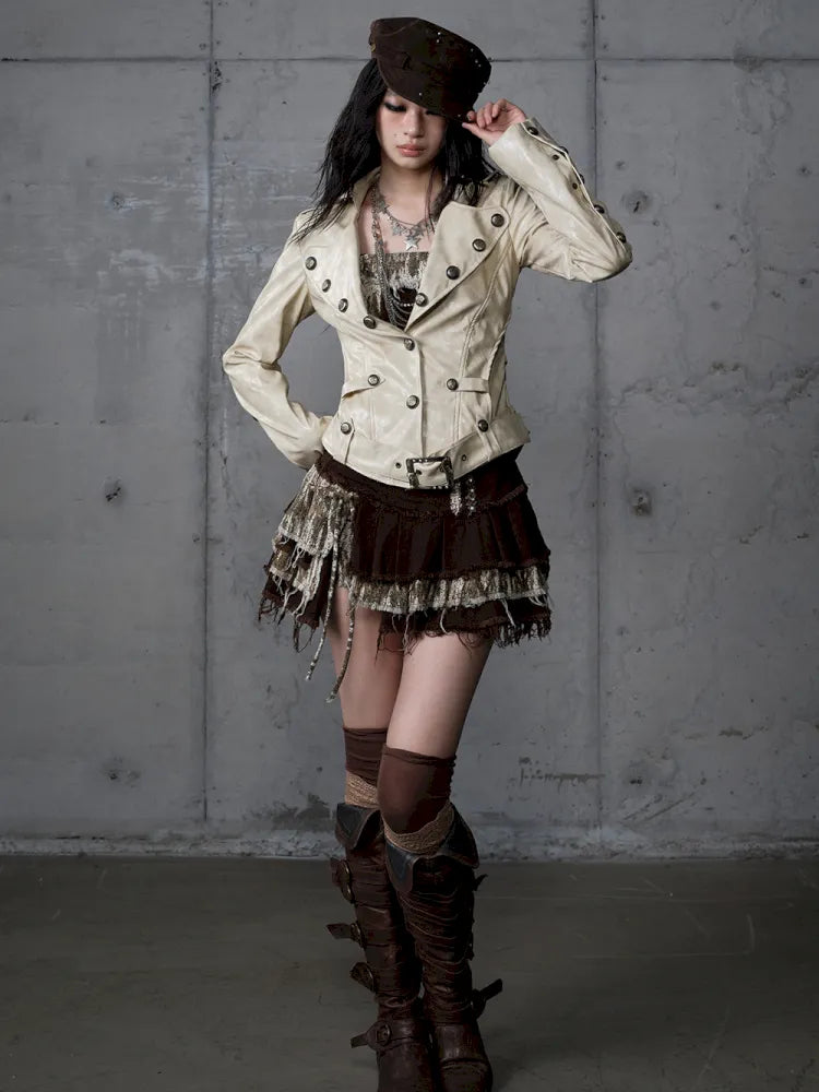 Slim-Fit Short Leather Jacket【s0000013945】