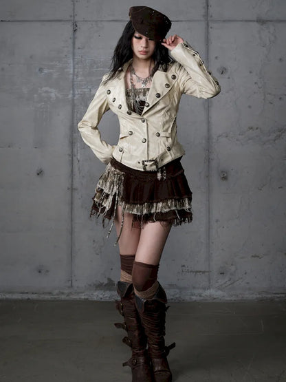 Slim-Fit Short Leather Jacket【s0000013945】