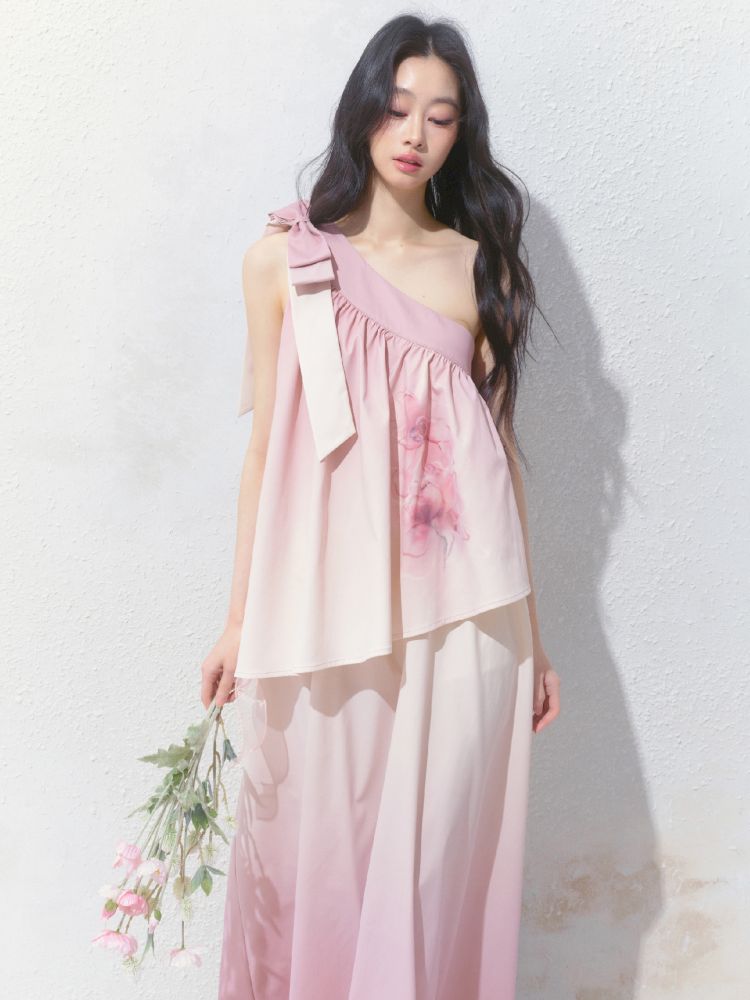 Slant Shoulder Niche Ambiance Dress【s0000012160】