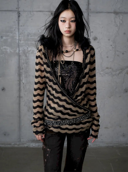 Two-Piece Set Striped Knit Top【s0000013953】