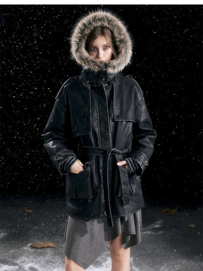 Heavy Industry Fur Collar Distressed Hooded Coat【s0000014671】