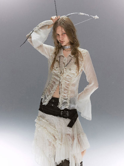 Sheer Chiffon Patchwork Lace Shirt【s0000017500】