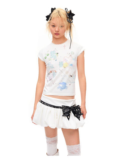 Printed Dream Lace Short T-shirt【s0000016486】