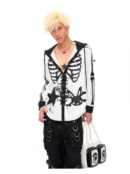 Demon Skeleton Print Hooded Shirt【s0000016054】