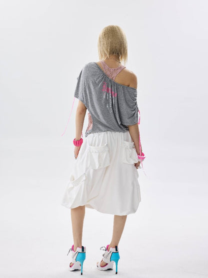 Two Piece Single Shoulder T Shirt【s0000017645】