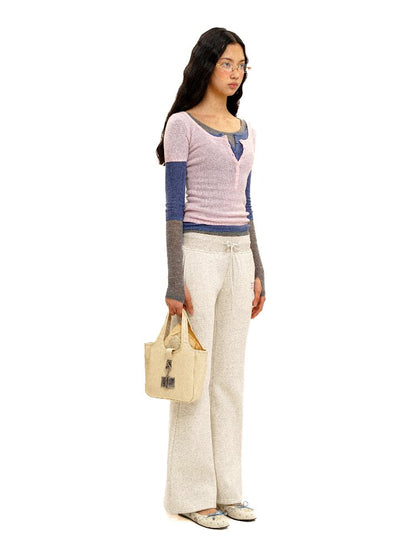 Lightweight U-neck Contrast Sweater【s0000016096】