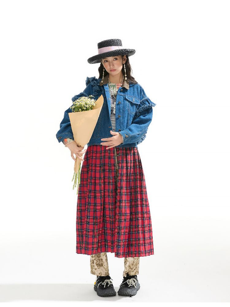 Plaid Denim Loose Trench Coat【s0000011319】