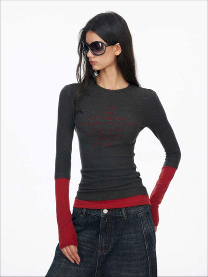 Fake Two-Piece Letter Print Slim Long-Sleeve T-Shirt【s0000014874】