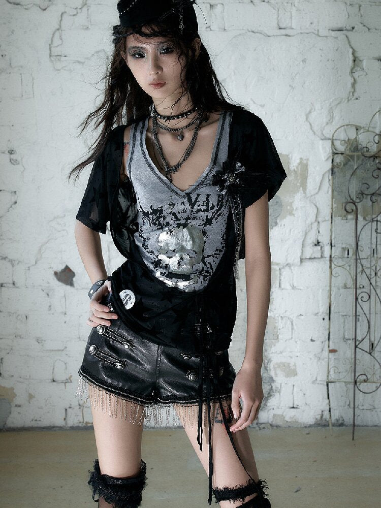 NO RCourt Punk Metal Chain Slim Shorts【s0000017236】