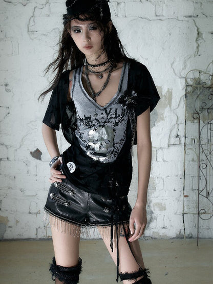 NO RCourt Punk Metal Chain Slim Shorts【s0000017236】